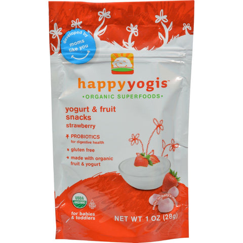 Happy Baby Happy Yogis Organic Superfoods Yogurt And Fruit Snacks Strawberry - 1 Oz - Case Of 8